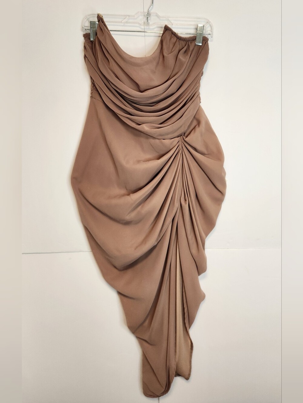 Draped Strapless Evening Dress in Mauve